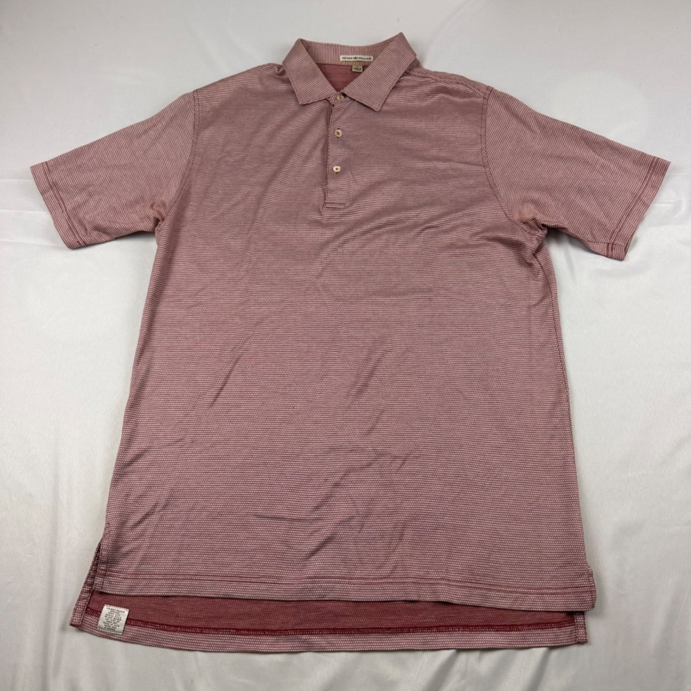 Peter Millar Polo Shirt Mens L Red Micro Geometric Short Sleeve Cotton Golf